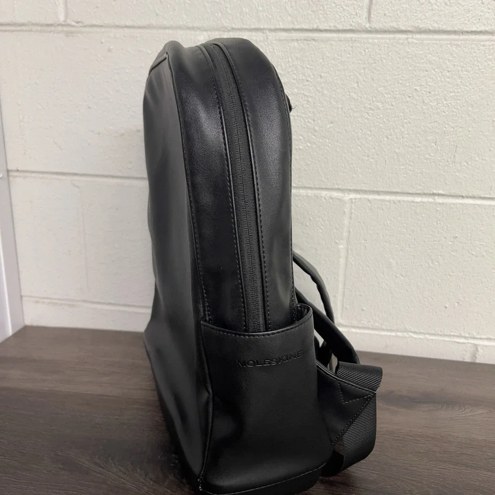 Moleskine Black Backpack Faux Leather Minimalist Laptop Bag Travel Daypack